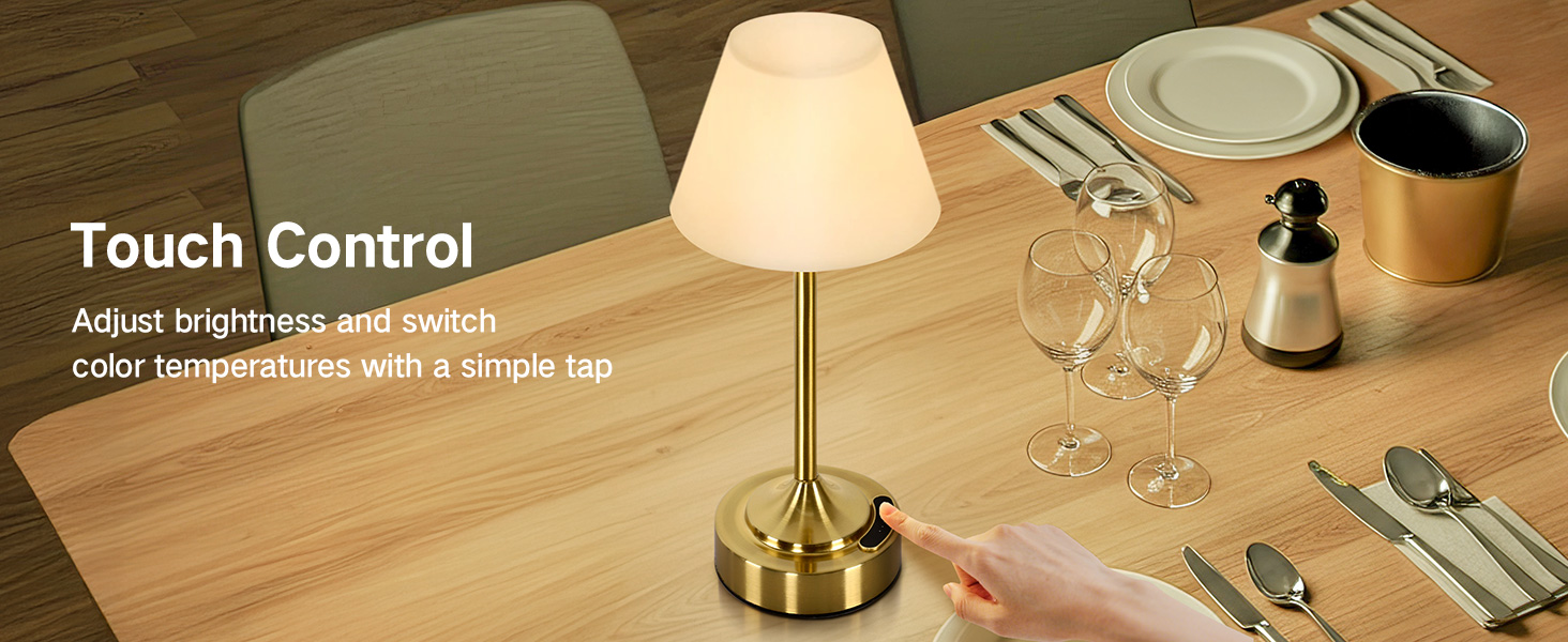 Світлодіодний акумуляторний настільний світильник OUTON 2 шт, USB-C, 3 режими освітлення (3000K-6000K), сенсорне керування, IP54, 53 год, золотий - для ванної, кухні, вулиці