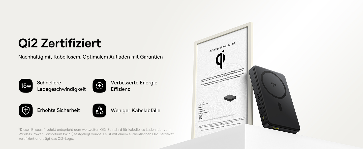 Power Bank Baseus 10000mAh: Бездротова зарядка 15W, MagSafe, PD 22.5W, USB-C, Білий/Чорний