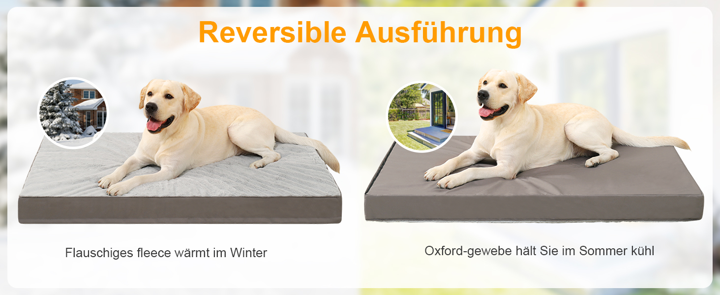 Ортопедичне ліжко для собак великих порід, 105x70 см, знімний чохол, двостороннє, сіре