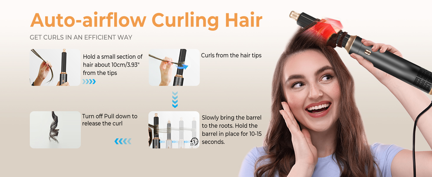 Фен-щітка 5-в-1 Airstyler Pro 1000W з регулюванням напрямку повітря, іонізація, для створення об'єму, локонів та укладки волосся (сірий)