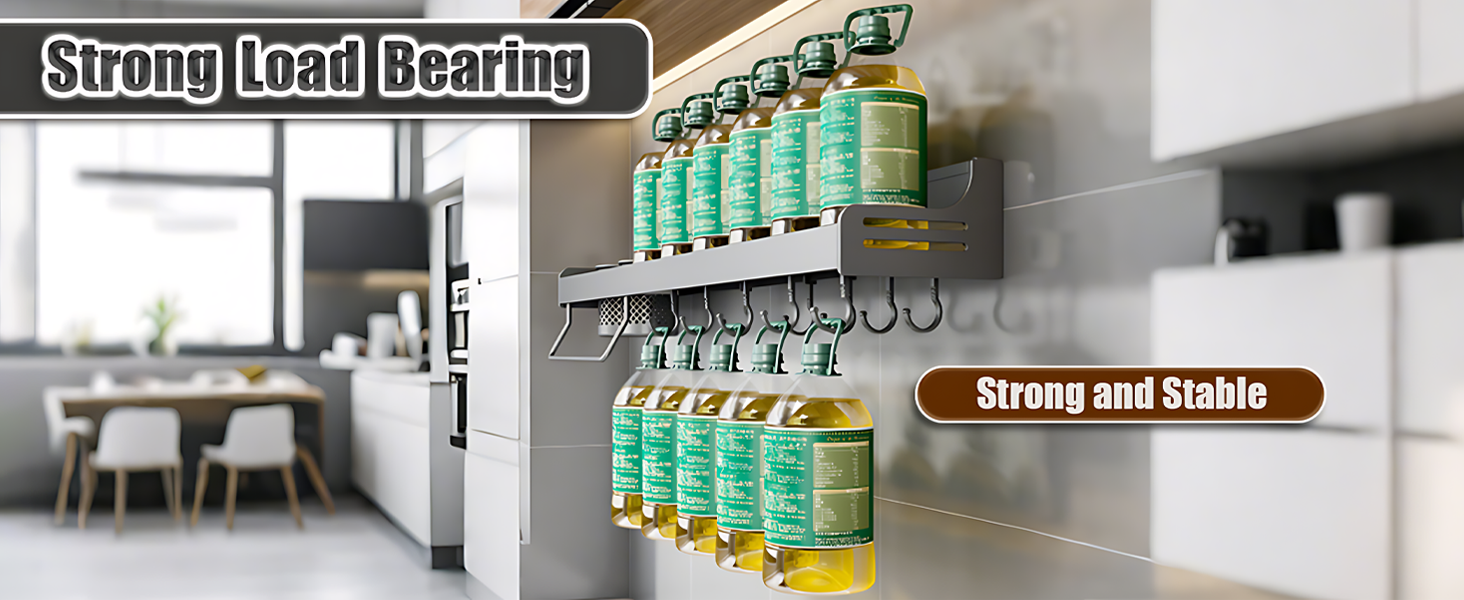 Настінна полиця для спецій, органайзер без свердління, полиці для спецій, тримач для спецій на клейкій основі, металева полиця для кухні, 50 см, сірий