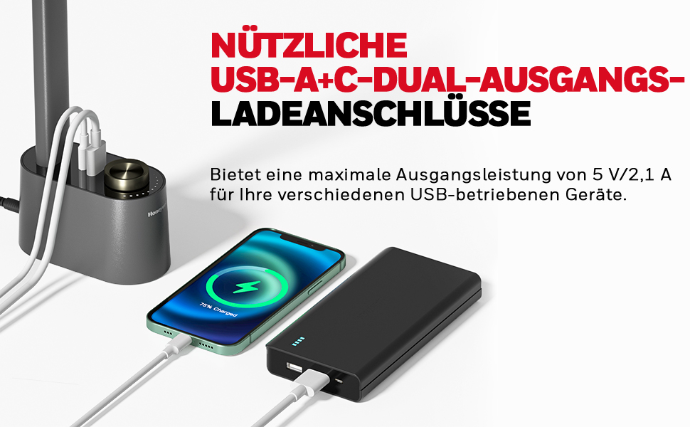 Лампа настільна Honeywell з USB-портом – регульована, для очей, для дому/офісу, складана, портативна, сіра, HWT-H01