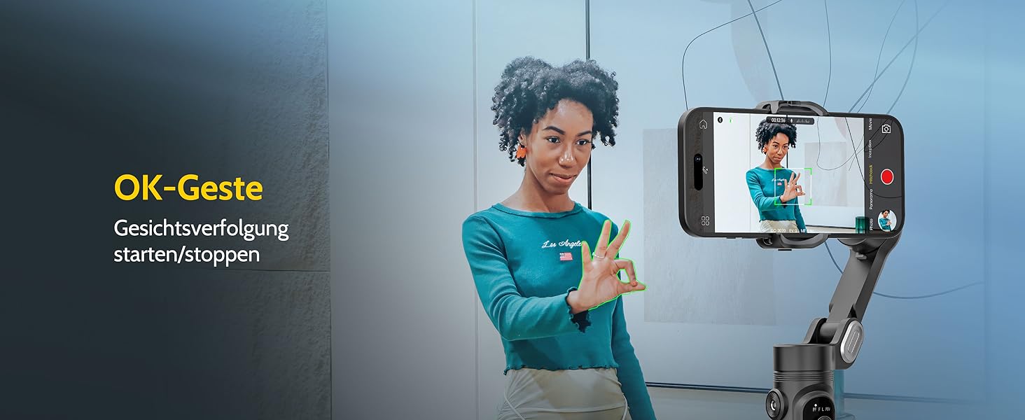 Стабілізатор для смартфона AOCHUAN 3-осьовий з функцією розпізнавання обличчя, вбудованим світлом та 1/4 дюйма різьбою. Підходить для iPhone 16/15 Pro, Android, TikTok-влогів. Чорний.