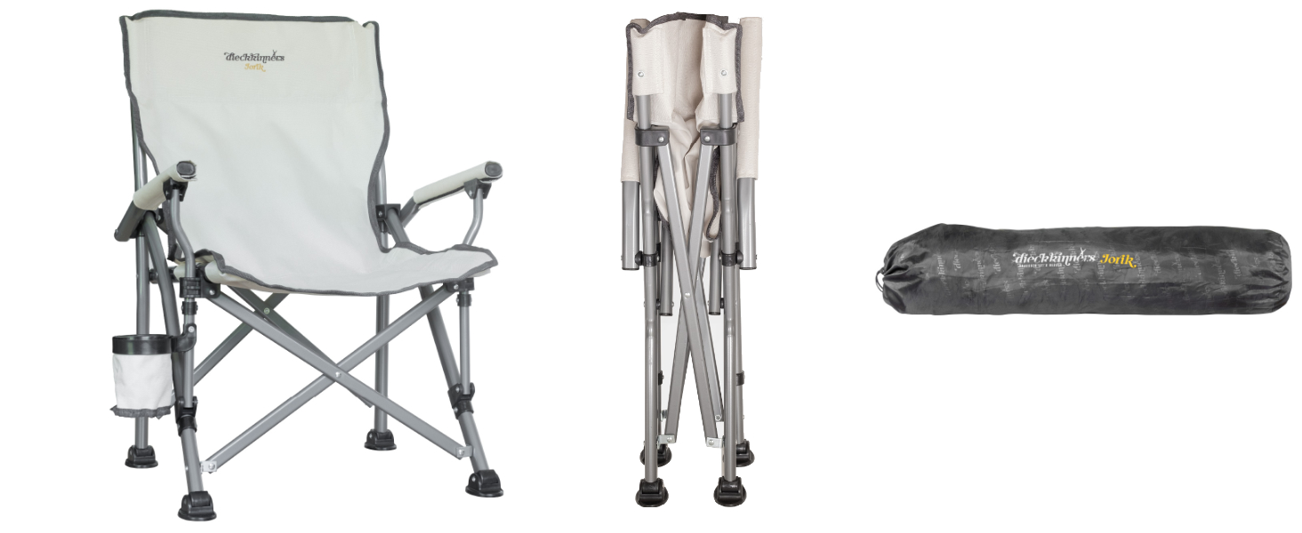 Дитячий складаний стілець для кемпінгу Jorik, бежевий, з підсклянником, вантажопідйомність 120 кг