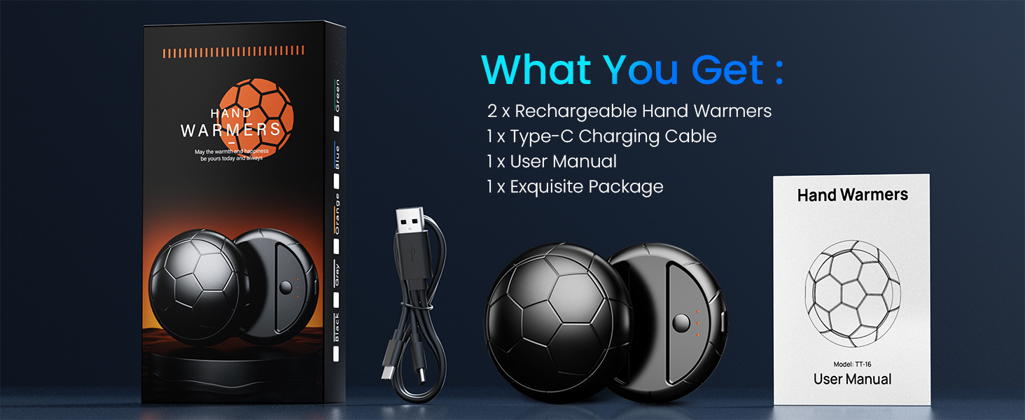 Електричні грілки для рук 2 шт. | USB, 3 режими нагріву, 20 годин тепла, для активного відпочинку та дому, чорний