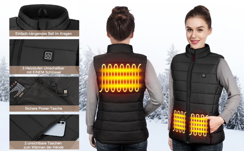 Обогревна жилетка для чоловіків та жінок AGUG, електрична жилетка з 3 рівнями нагріву, для активного відпочинку, катання на лижах, їзди на конях, кемпінгу (без Powerbank)