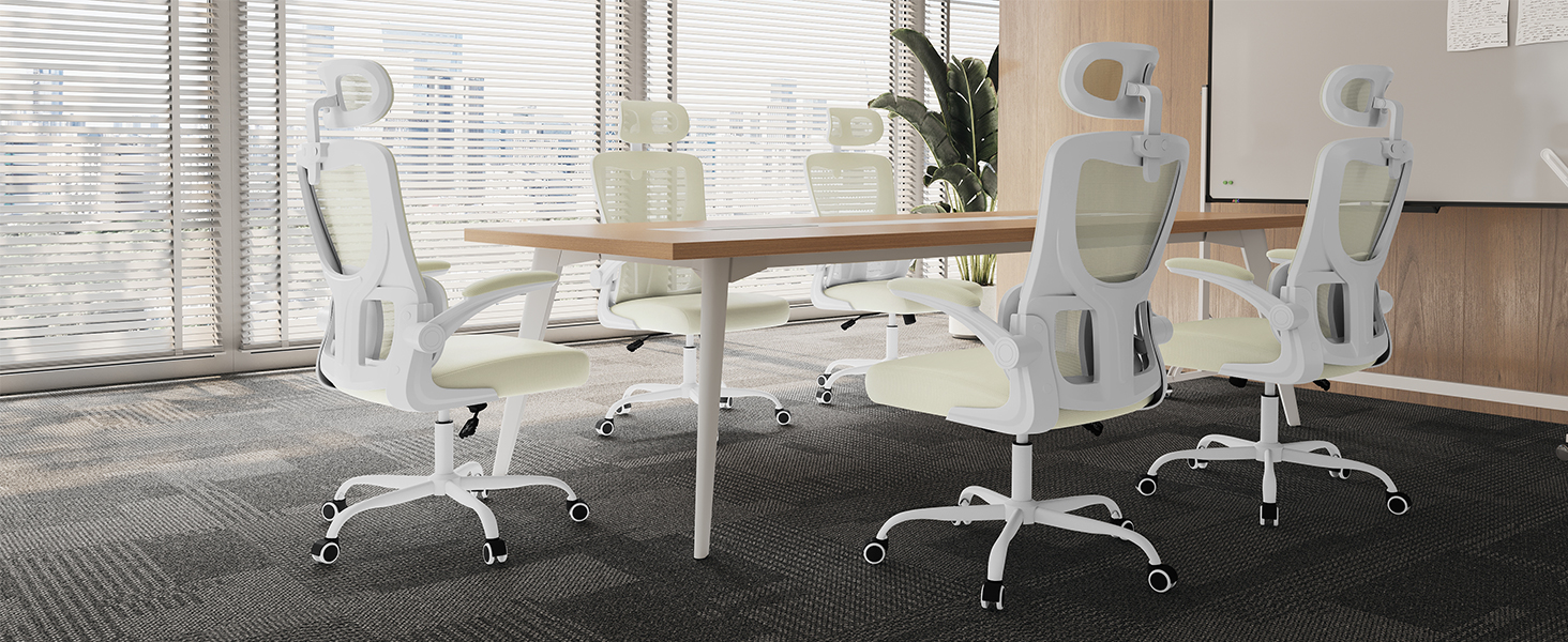 Крісло офісне WOLTU ергономічне, крісло для робочого столу з функцією гойдання, регульована підголовник, поворотні підлокітники, підтримка попереку, офісне крісло для офісу, витримує 150 кг (Бежевий)