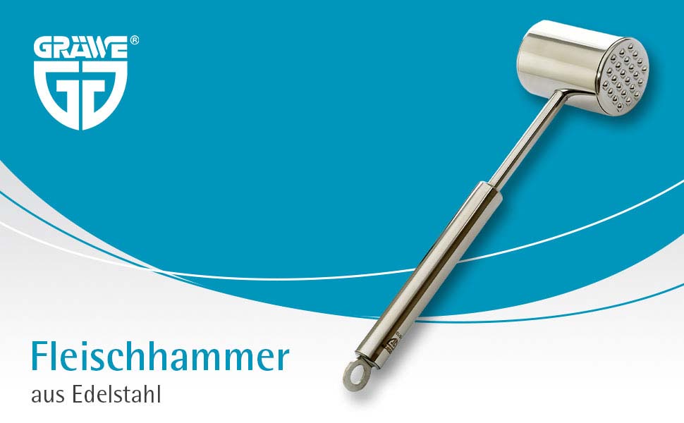 Молоток для м'яса GRÄWE з нержавіючої сталі, двосторонній відбійний молоток з гладкою та рифленою поверхнею, 28 см