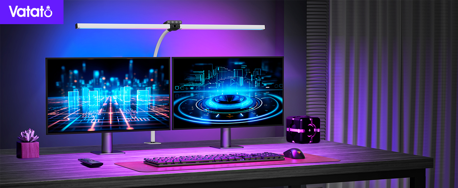 LED лампа для столу Doppelkopf з RGB, регулюванням яскравості 24W, з пультом дистанційного керування, кріпленням, денним світлом, безступеневим регулюванням & кольором, для офісу та дому (чорна) (білий)