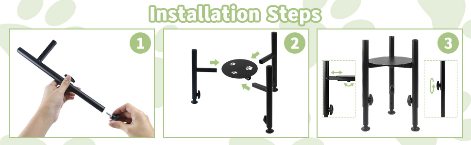 Підставка для миски для собак з принтом лапи, регульована по висоті (3 положення), металева, для маленьких, середніх та великих собак (лише підставка)