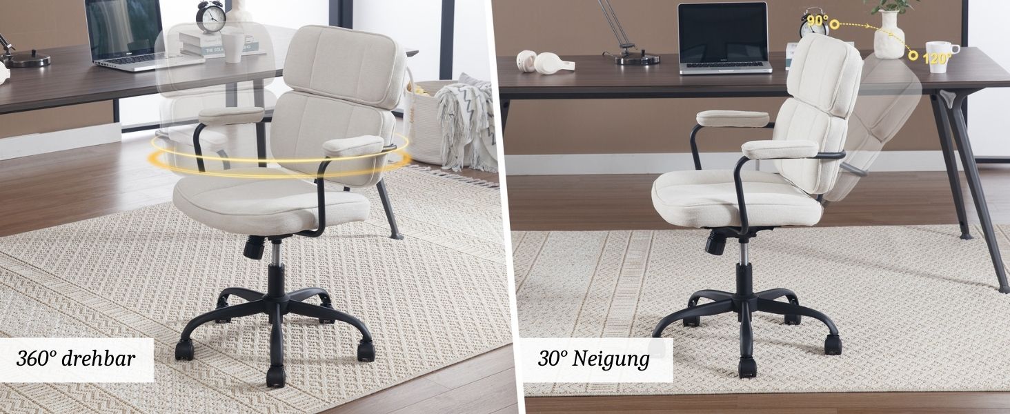 Крісло офісне, комп'ютерне, для дому, з регулюванням висоти, 360° обертання, з підлокітниками, з екошкіри, бежеве