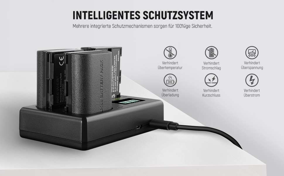 NEEWER Комплект акумуляторів та зарядного пристрою LP-E6NH (3 шт. 2250mAh) з USB зарядкою на 3 слоти, серветка, сумісний з Canon EOS R7, R5, R6, R6 II, R 5DIV, 6DII, 7DII, 80D, 90D