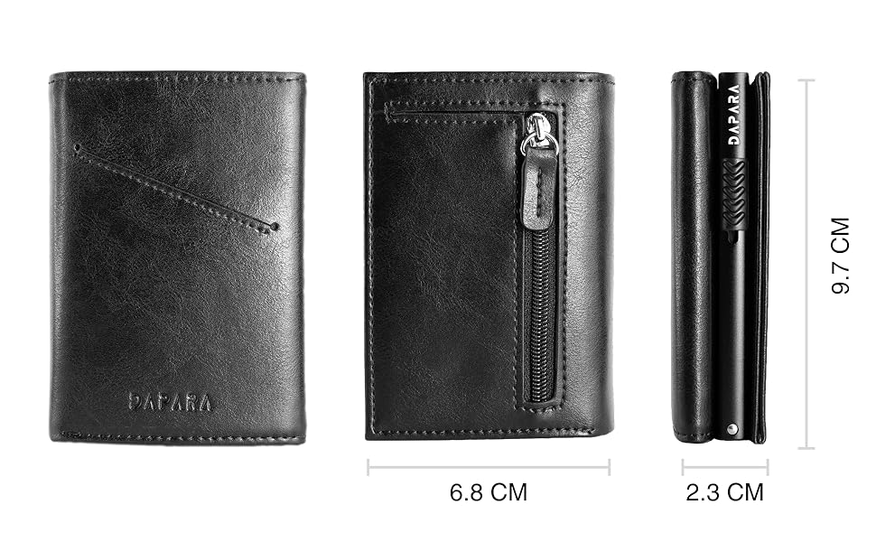 Чоловічий шкіряний гаманець DAPARA з відділенням для монет та RFID-захистом | Slim Wallet для чоловіків | Портмоне на 12 карт | Чорний міні-гаманець з відділенням для монет