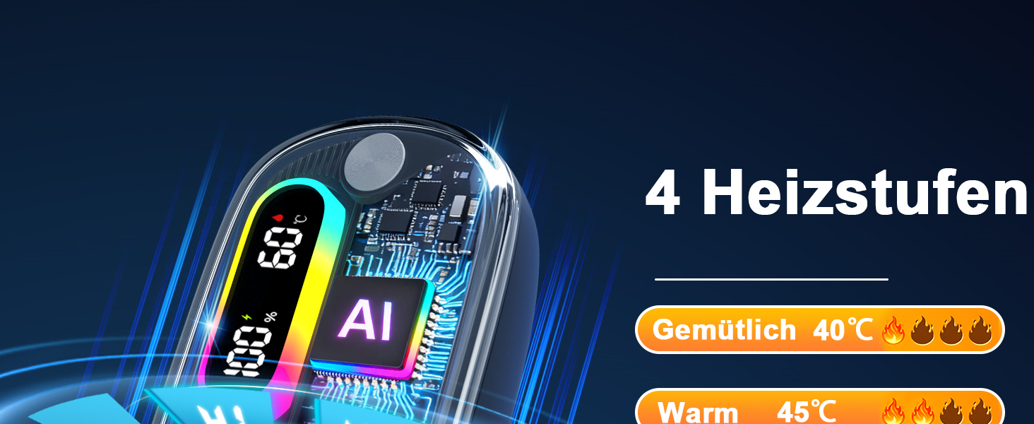 Електричні грілки для рук 2 шт. з RGB-підсвічуванням, 4 режими нагріву та цифровим дисплеєм, портативні міні-грілки для рук - подарунок для чоловіків та жінок