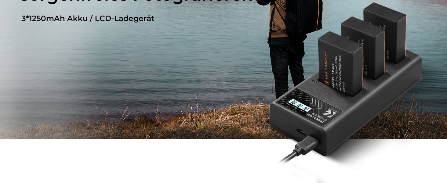 Акумулятор LP-E17 3шт. K&F Concept 1250mAh + LCD зарядний пристрій для Canon EOS RP, R10, R8, R50, Rebel T8i, T7i, T6i, SL2, SL3, 77D, 750D