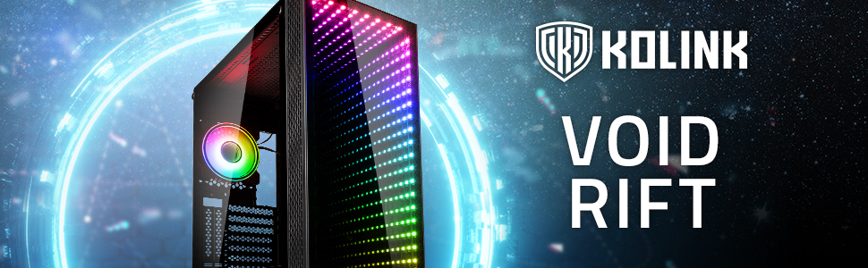 Корпус Kolink Void Rift Midi Tower з RGB-підсвічуванням, підтримка вертикального встановлення GPU, для геймінгу, скло, ATX