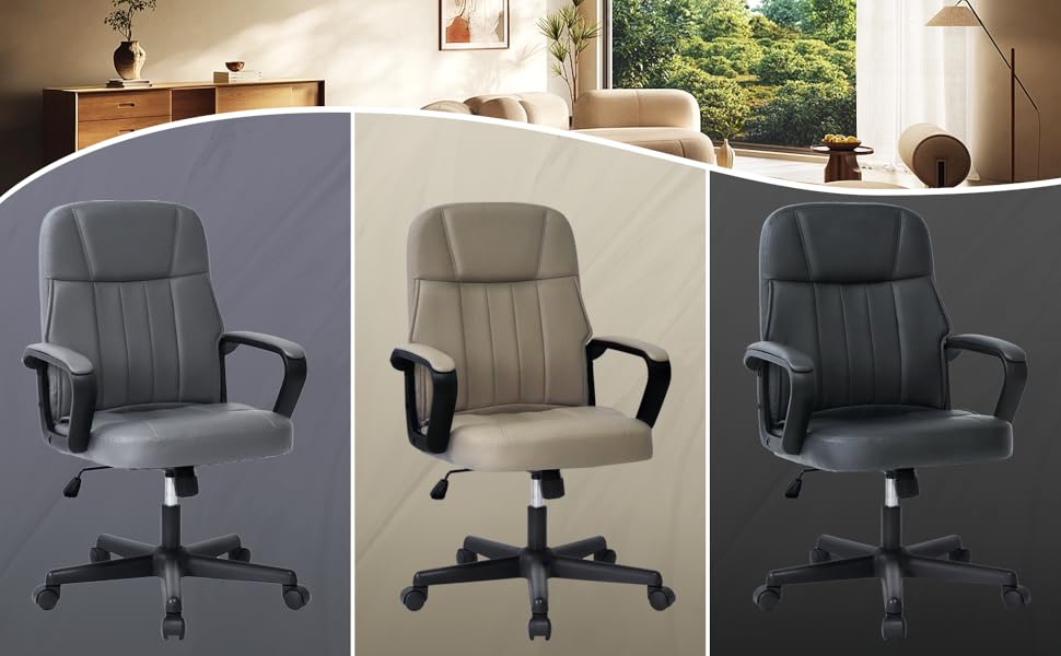 Офісне крісло MIXASTEP з PU-шкірою, регульована висота, поворотне, з підлокітниками, 360° коліщатка, для роботи, навчання, геймінгу (колір шампань)