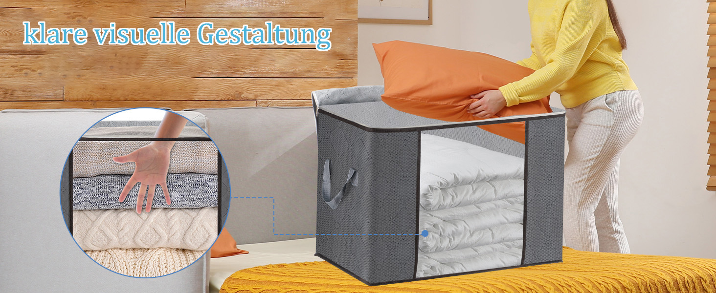 Органайзери для зберігання AIOR, 4 шт., 90 л, сірі. Коробки для зберігання постільної білизни, одягу, ковдр, подушок. Розмір 60x40x35 см