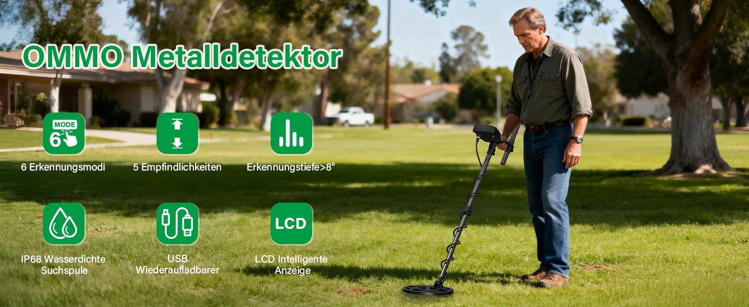Металодетектор OMMO Pro для дорослих та дітей, USB, водонепроникний (IP68), 6 режимів, пошук золота, з лопаткою, синій