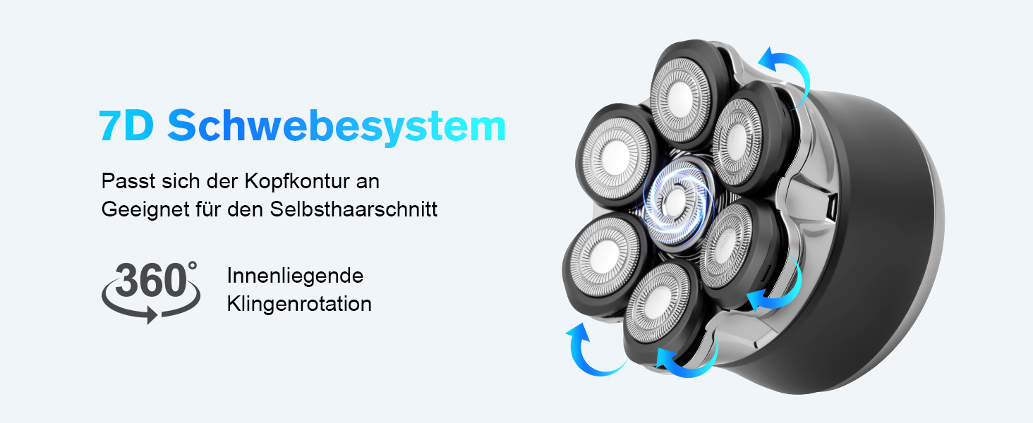 Електричний бритва Carehabi для гоління голови, чоловічий, водонепроникний IPX6, 7D плаваючі головки, LED-дисплей, акумуляторна, для сухого та вологого гоління, для подорожей