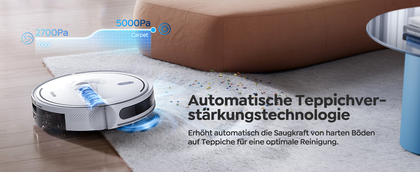 Робот-пилосос з функцією миття підлоги Vyzzle D10, LDS навігація, 5000Pa, керування через додаток/Alexa, для шерсті тварин, килимів, твердих підлог, білий