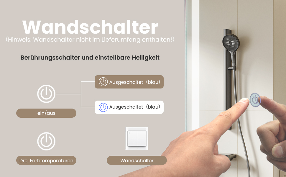 LED дзеркало для ванної кімнати 70x50 см з підсвічуванням | IP54, сенсорне керування, монтаж вертикально/горизонтально, 6500K