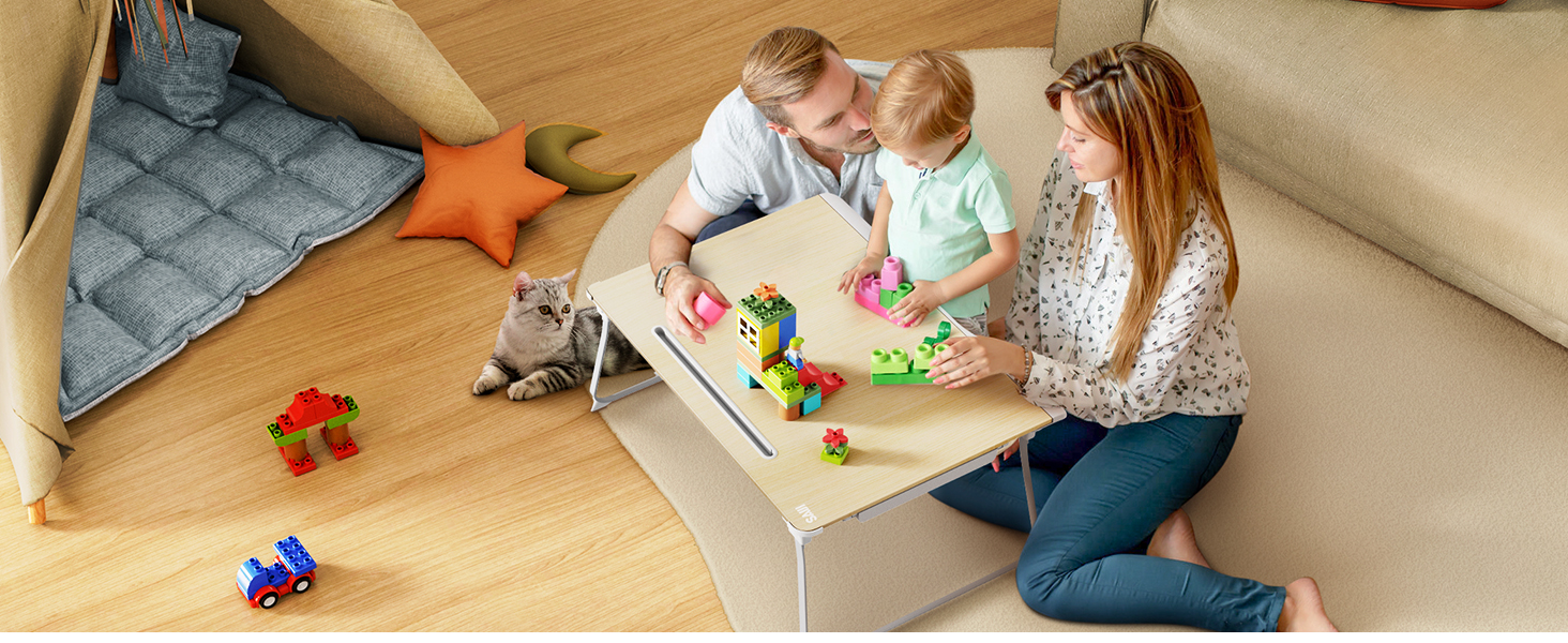 SAIJI Розкладний столик для ноутбука та планшета XXL з ящиком та підставкою для книг/телефону (65 x 49 x 30 см, Тік)