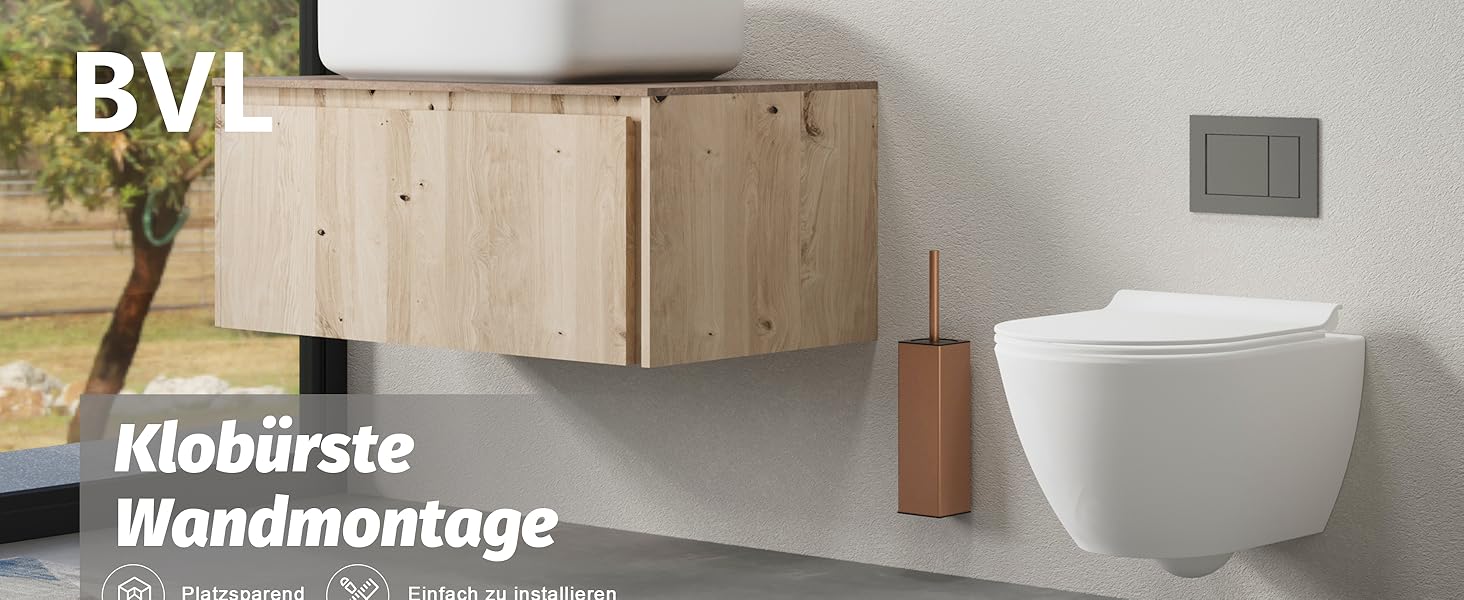 Настінна щітка для унітазу BVL з кріпленням без свердління, набір з 2 насадками, білий матовий колір