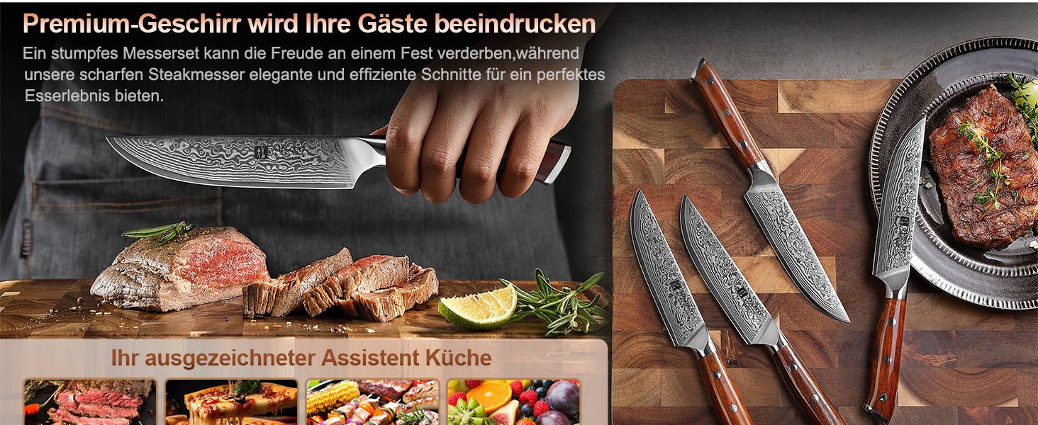 XINZUO Damascus Chef's Knife Set - 67 Layer High Carbon Steel, Professional Gyuto Knife with Rosewood Handle (5-Piece Steak Knife Set)