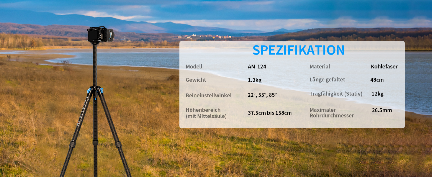 Штатив SIRUI AM124 з кульковою головкою AM01, карбоновий, легкий, для камери, 159 см, вантажопідйомність 12 кг