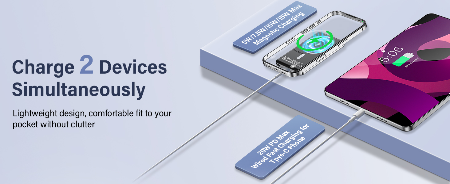 Power Bank MiniMag Ultra Slim 5000mAh з PD 22.5W та бездротовою зарядкою 15W (Mini, Portable, iPhone, Android)