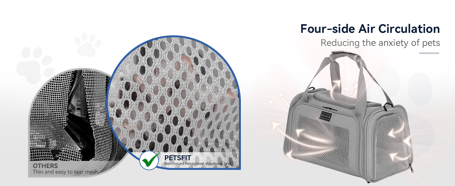 Транспортна переноска для котів та маленьких собак Petfit, сіра, L - легка переноска для подорожей літаком з ремінним кріпленням та розширюваним килимком