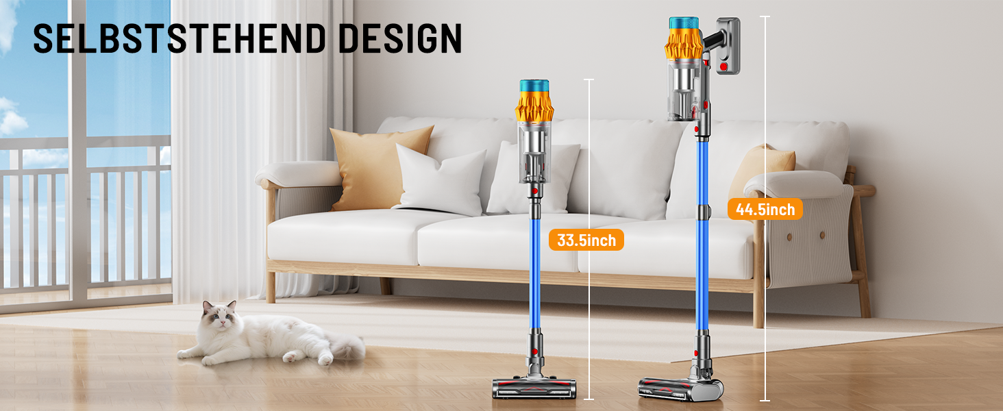 Бездротовий акумуляторний пилосос 600W з потужністю всмоктування 50KPA, 70 хвилин роботи, великий пилозбірник 1,8L, антизаплутана щітка, 8-рівнева фільтрація, підходить для твердих поверхонь, килимів та шерсті тварин, колір - блакитний