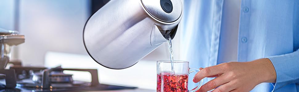 Електричний чайник First Austria Edelstahl 2200W, 1.7L, регулювання температури 60-100°C, підтримання тепла, фільтр від накипу, прихований нагрівальний елемент, LED-підсвічування