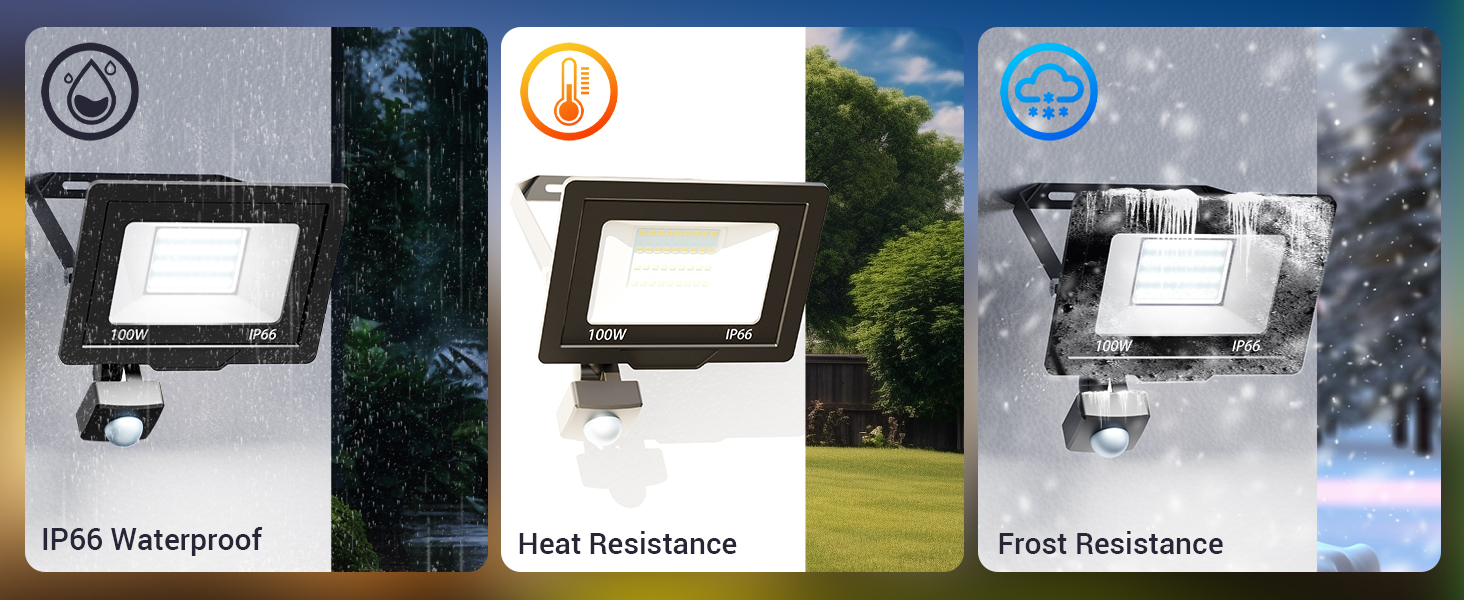 nipify LED прожектор із датчиком руху для вулиці, 2 шт, 30W 3000Лм, IP65, холодне світло 6500K, довгий кабель 100 см, для складу, саду, готелю, двору (100W)