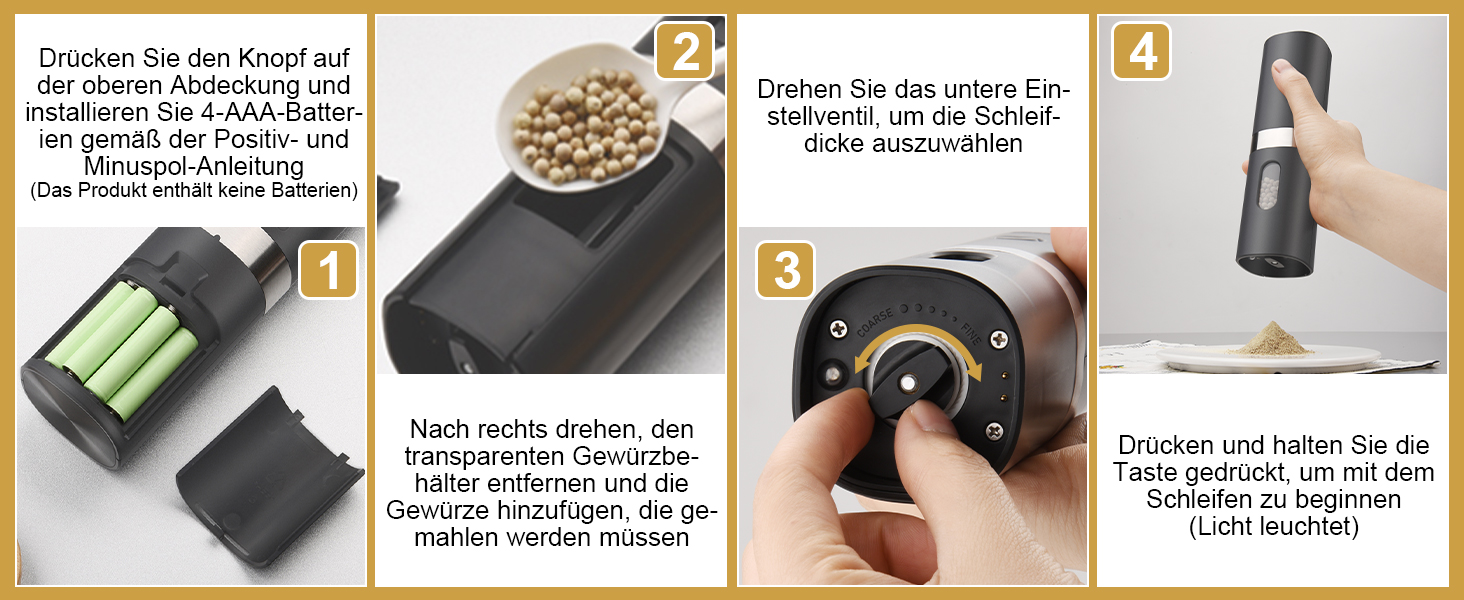 Електричні млини для солі та перцю 2 шт. Набір, батарейне живлення, LED-підсвічування, регулювання помелу, чорний (Стиль 2)