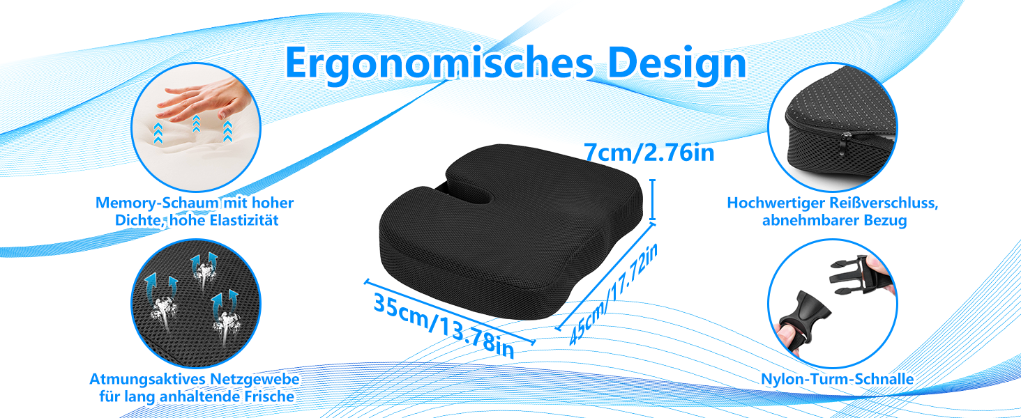 Ортопедична подушка для сидіння з піною Memory Foam та фіксуючими ременями: для офісу, авто, при болях в куприку та геморої