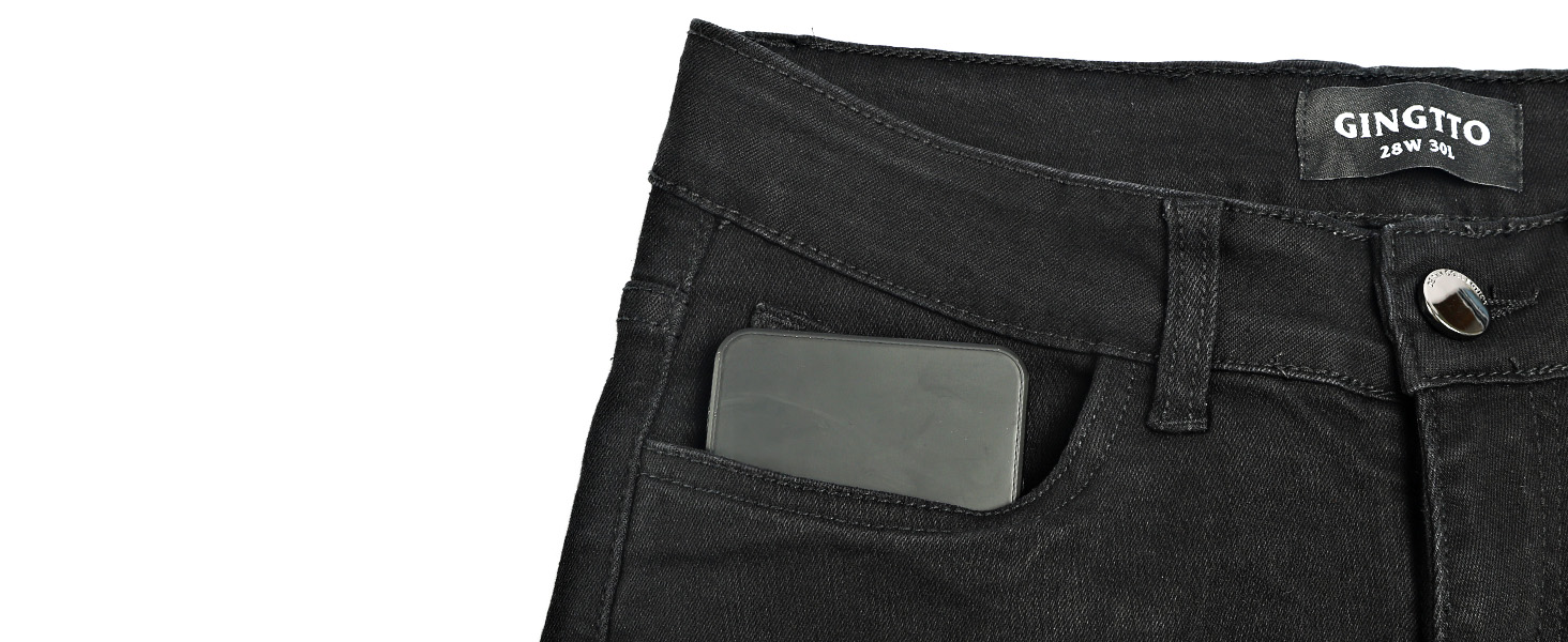 Чоловічі рвані джинси GINGTTO Skinny Stretch Denim Slim Fit, чорні, 32W/30L