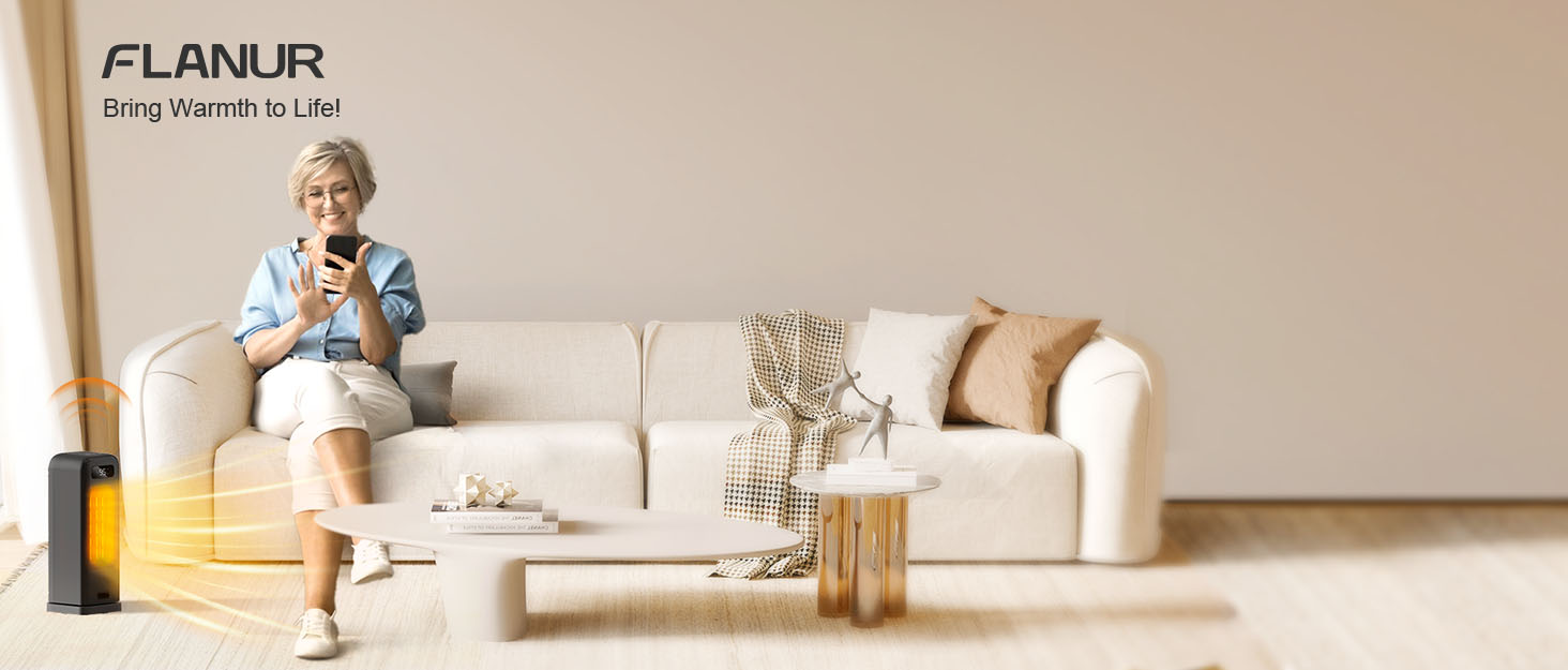 Електричний обігрівач 1500W, керамічний, тихий, з таймером 12 годин, осциляція 70°, захист від перегріву та перекидання, сумісний з Alexa & Google Assistant, чорний, 1 шт. + 4 режими