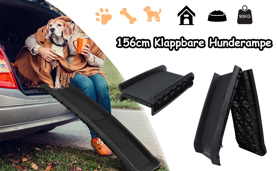 Рампа для собак NAIZY 156 см, складана, з антиковзними килимками, для собак/кішок/домашніх тварин до 90 кг, чорна