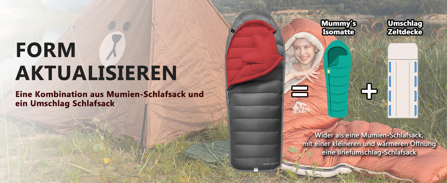 Спальний мішок для дорослих з пухом, 680FP, Outdoor, зимовий, для кемпінгу, походів та подорожей, з компресійним мішком, -10°C, сірий