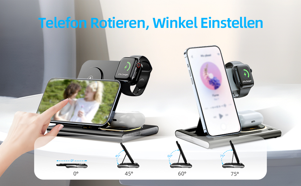 Бездротовий зарядний пристрій Carehabi 3-в-1: для iPhone, Apple Watch та AirPods Pro