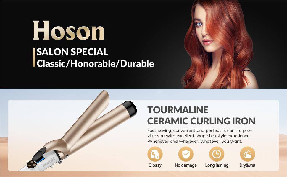 Hoson Lockenstab Pro Curl: професійний плойка для волосся з керамічним покриттям та турмаліном, LCD дисплей, 9 температурних режимів (110-210°C), рукавичка, діаметр 38 мм, для всіх типів волосся