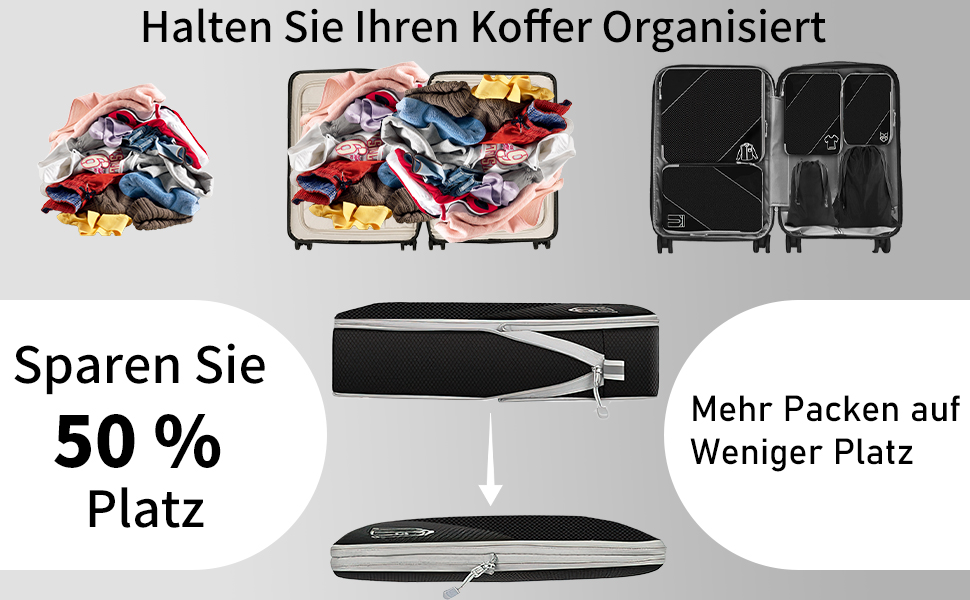 Органайзер для валізи, набір 6 шт. Компресійні кубики для пакування, дорожній органайзер, чорний (8 шт.)