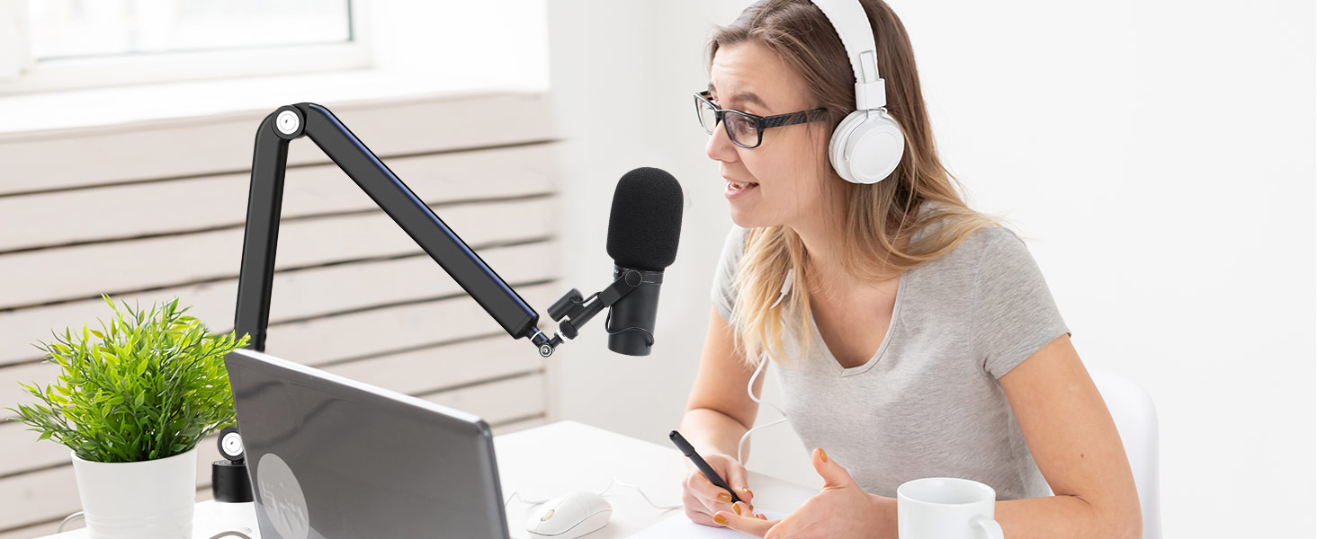 Шарнірний мікрофонний кріплення YOUSHARES для Shure SM7B з поп-фільтром, кабель-органайзером - мікрофонний стійка для студії XLR, USB, настільний