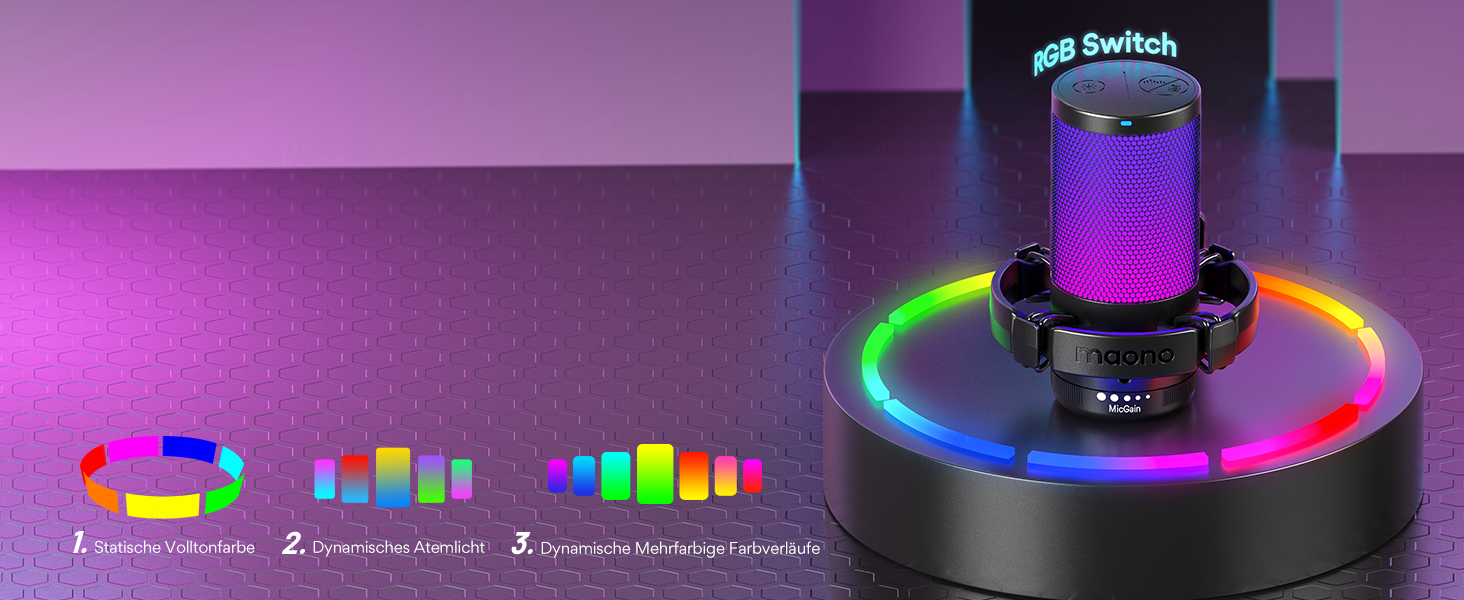 Мікрофон MAONO DGM20S для стрімінгу та запису: USB-мікрофон з шумозаглушенням, моніторингом та регулюванням гучності, для Twitch, YouTube, Discord, PC, Mac, PS5