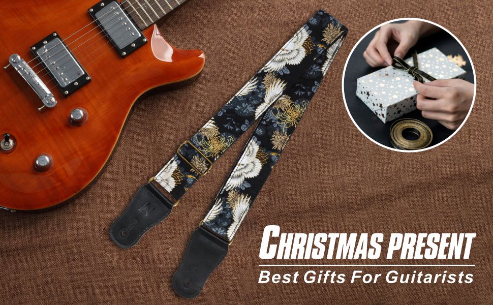 Японський гітарний ремінь Nefelibata з бавовни для акустичної гітари, укулеле, адаптер для голівки грифа в подарунок, медіатор та замок для ремінця. Регулювання від 38' до 64'. Дизайн: Хризантеми