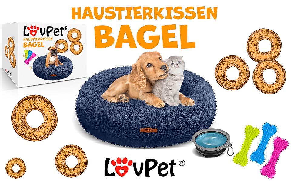 Ловпет® Крісло-лежанка для собак та котів Bagel, з мискою та іграшками, 120 см, Navyblue