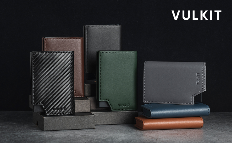 Картхолдер VULKIT RFID захист шкіряний, чоловічий та жіночий, з відділенням для грошей, магнітний замок, темно-синій