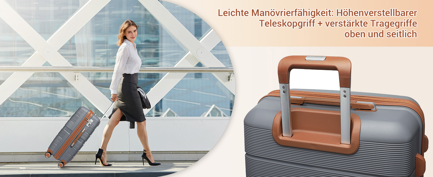 Чемодан British Traveller Mittelgroß: міцний валіза на 8 коліщатках з TSA-замком, 66 x 43.3 x 28.5 см (Сірий/Коричневий)